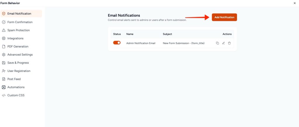 Adjust Form Notification Emails add notifications