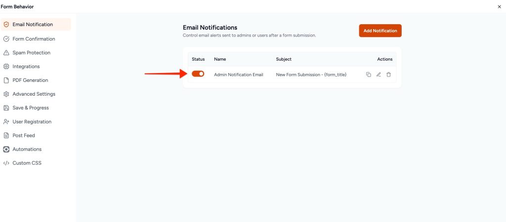 Adjust Form Notification Emails email notifications
