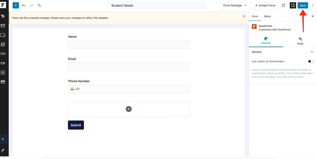 Adjust Form Notification Emails save form