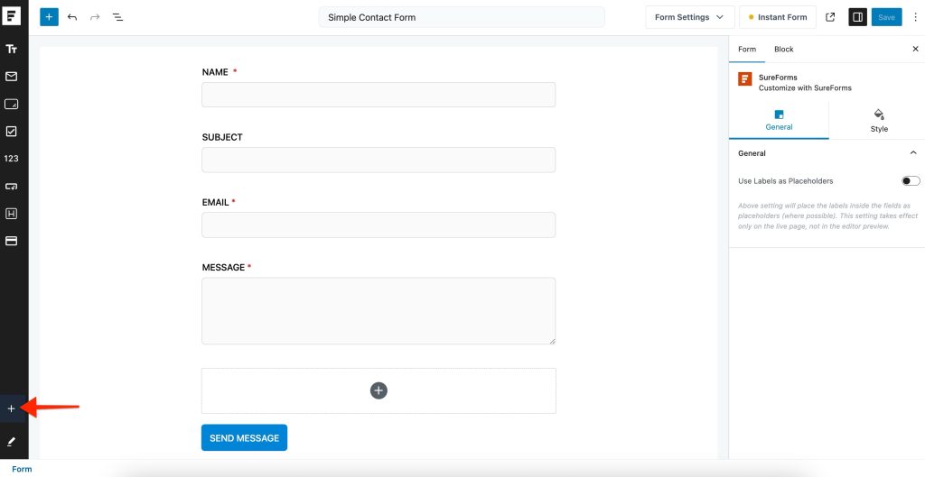 SureForms - Quick Action Bar adding or removing blocks