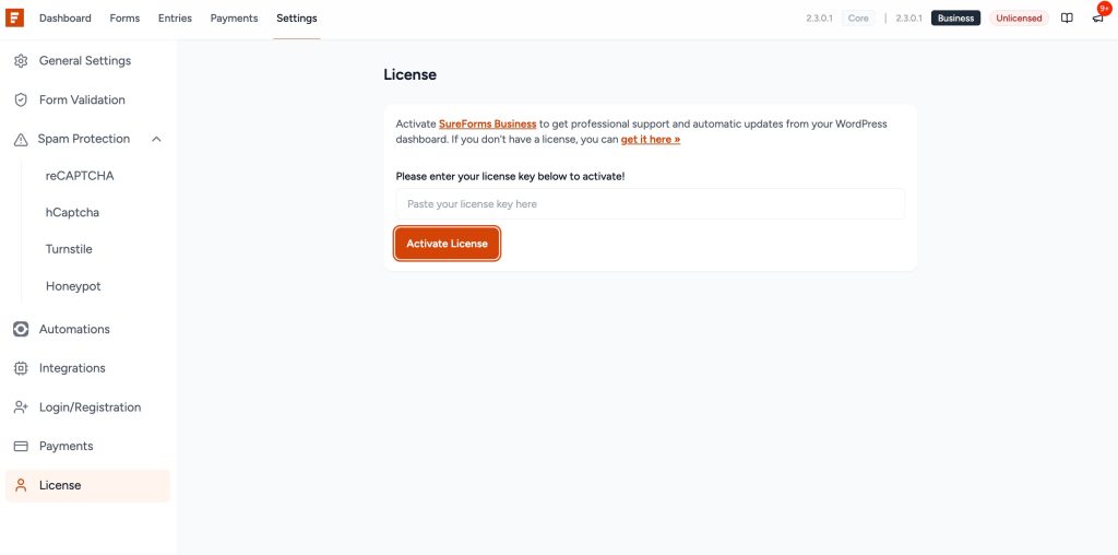 enter the license key