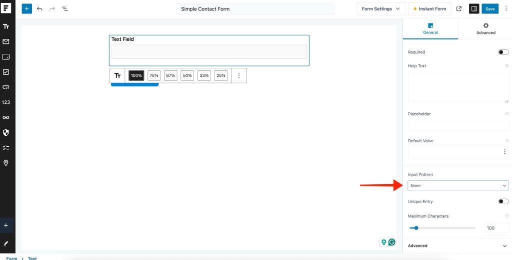 input pattern dropdown