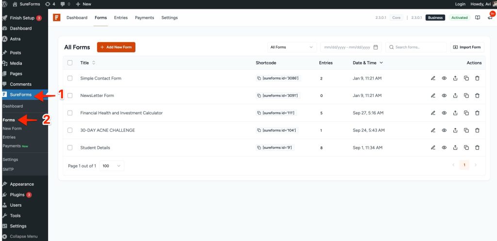 Importing & Exporting Forms navigate to sureforms > forms