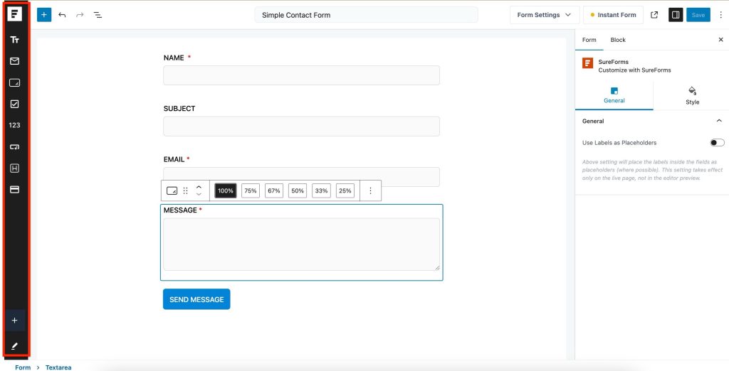 SureForms - Quick Action Bar quick action bar
