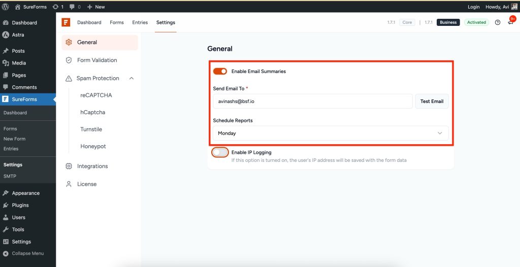 Email Summaries Settings ‹ SureForms — WordPress 2025 06 12 At 1.26.27 PM 1024x526