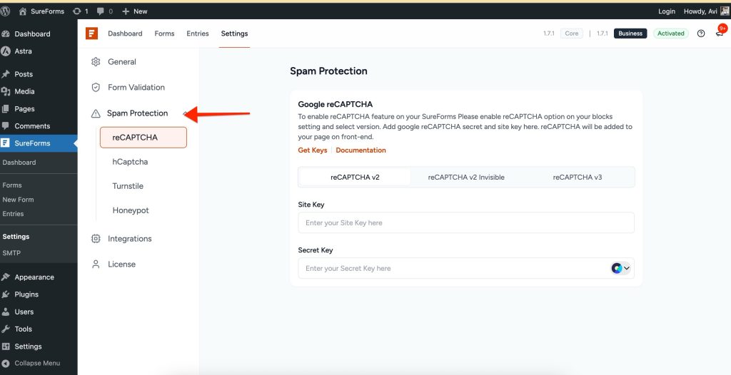 SureForms > Settings