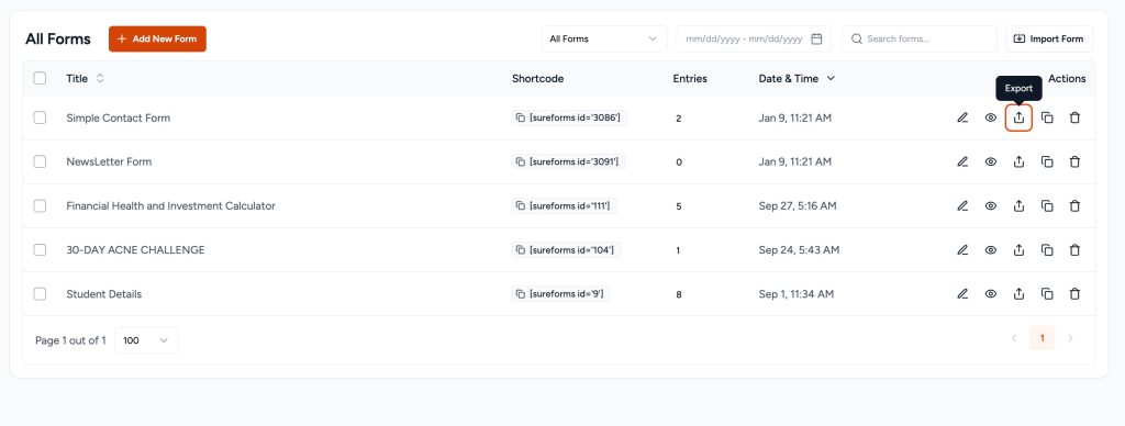 Importing & Exporting Forms export forms