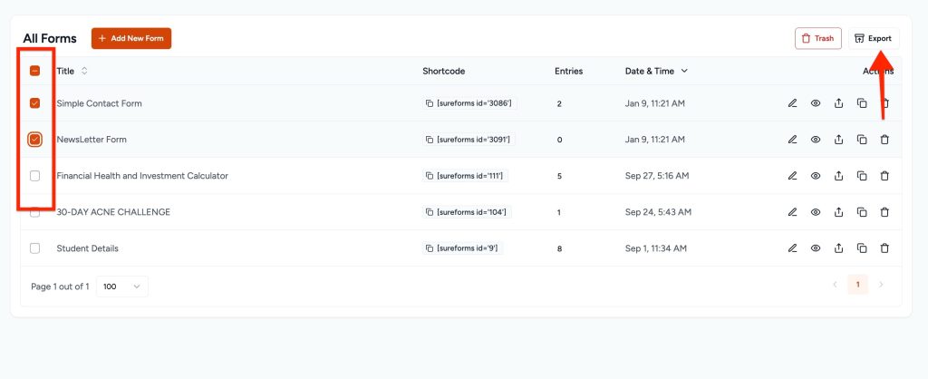 Importing & Exporting Forms export multiple forms