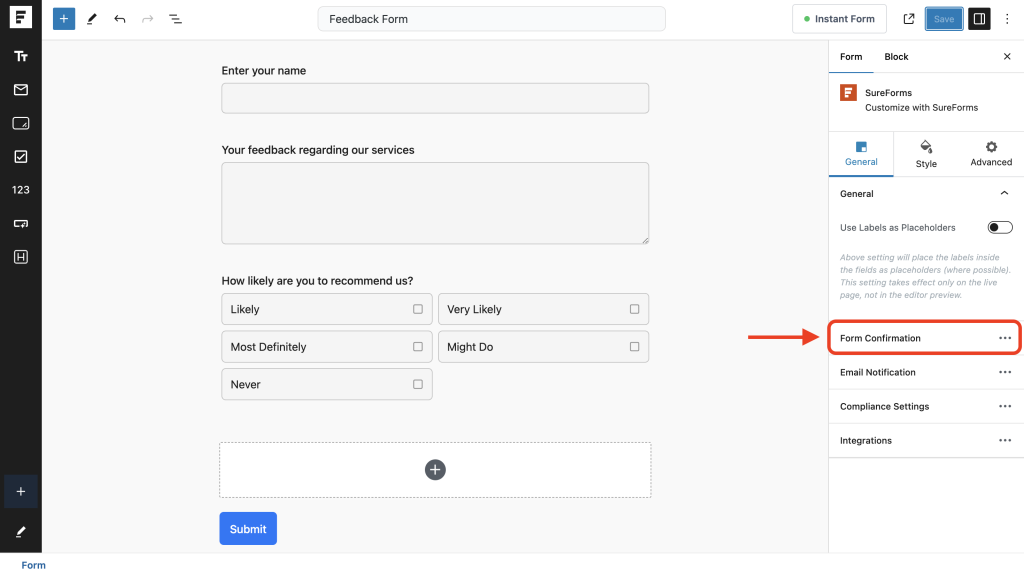 Form Confirmation form confirmation tab
