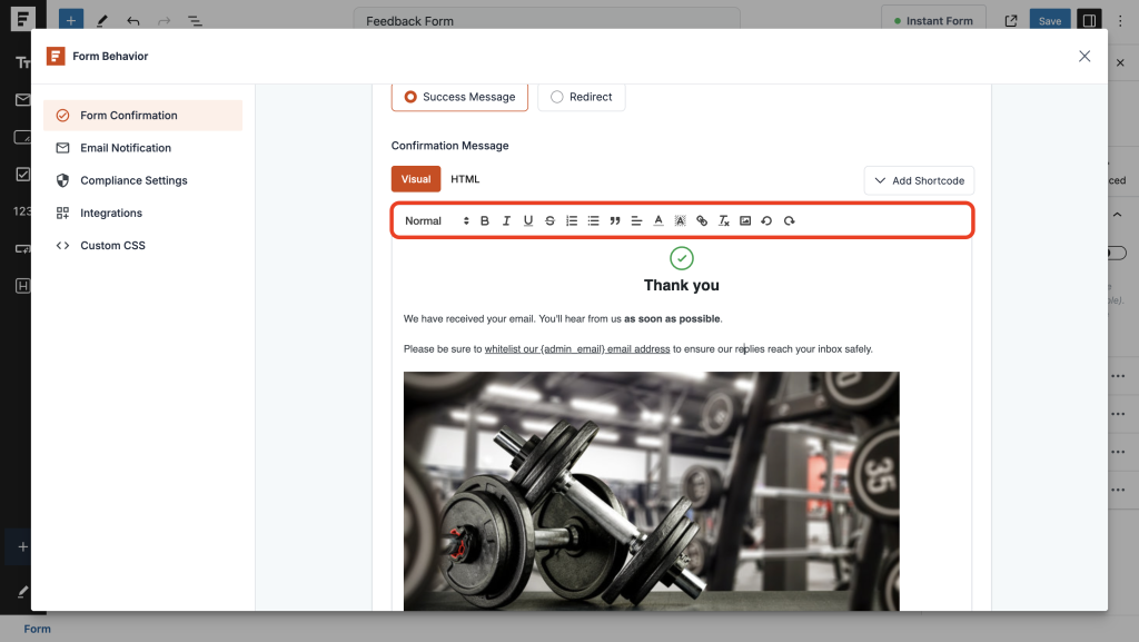 Form Confirmation style your form confirmation