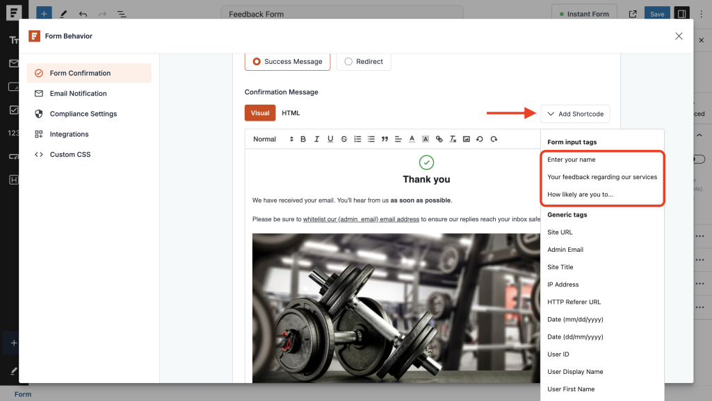 Form Confirmation form input tags