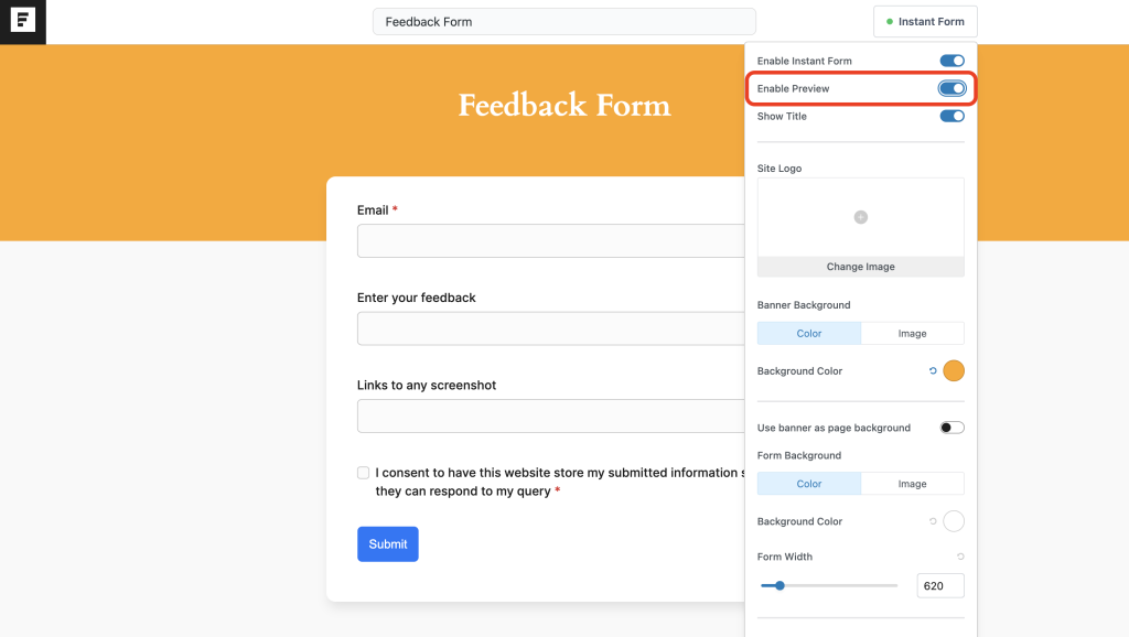 enable the preview mode