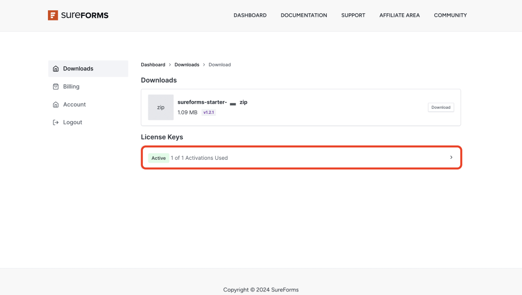 Manage SureForms Licenses license keys