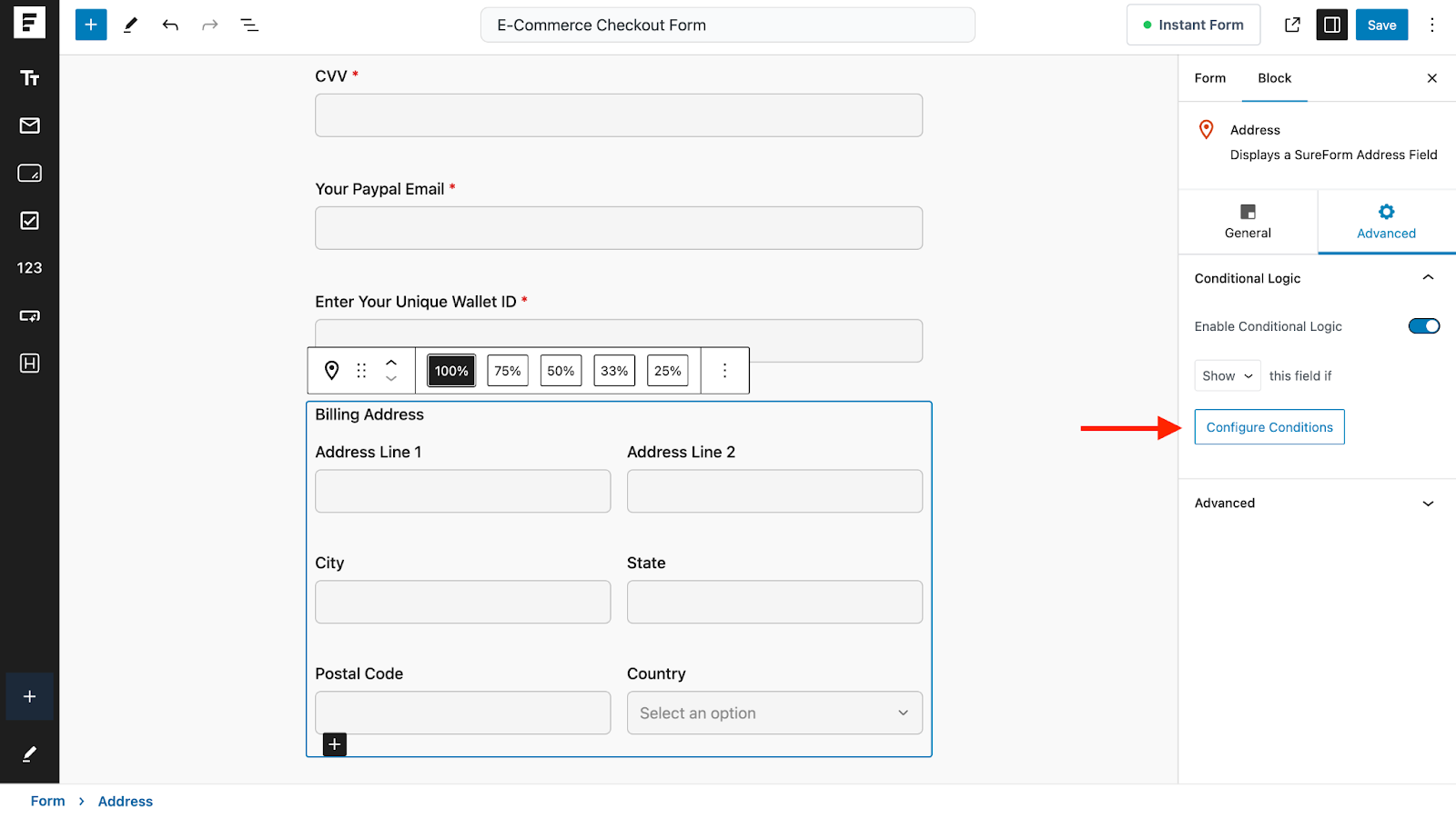 configure conditions for the second example