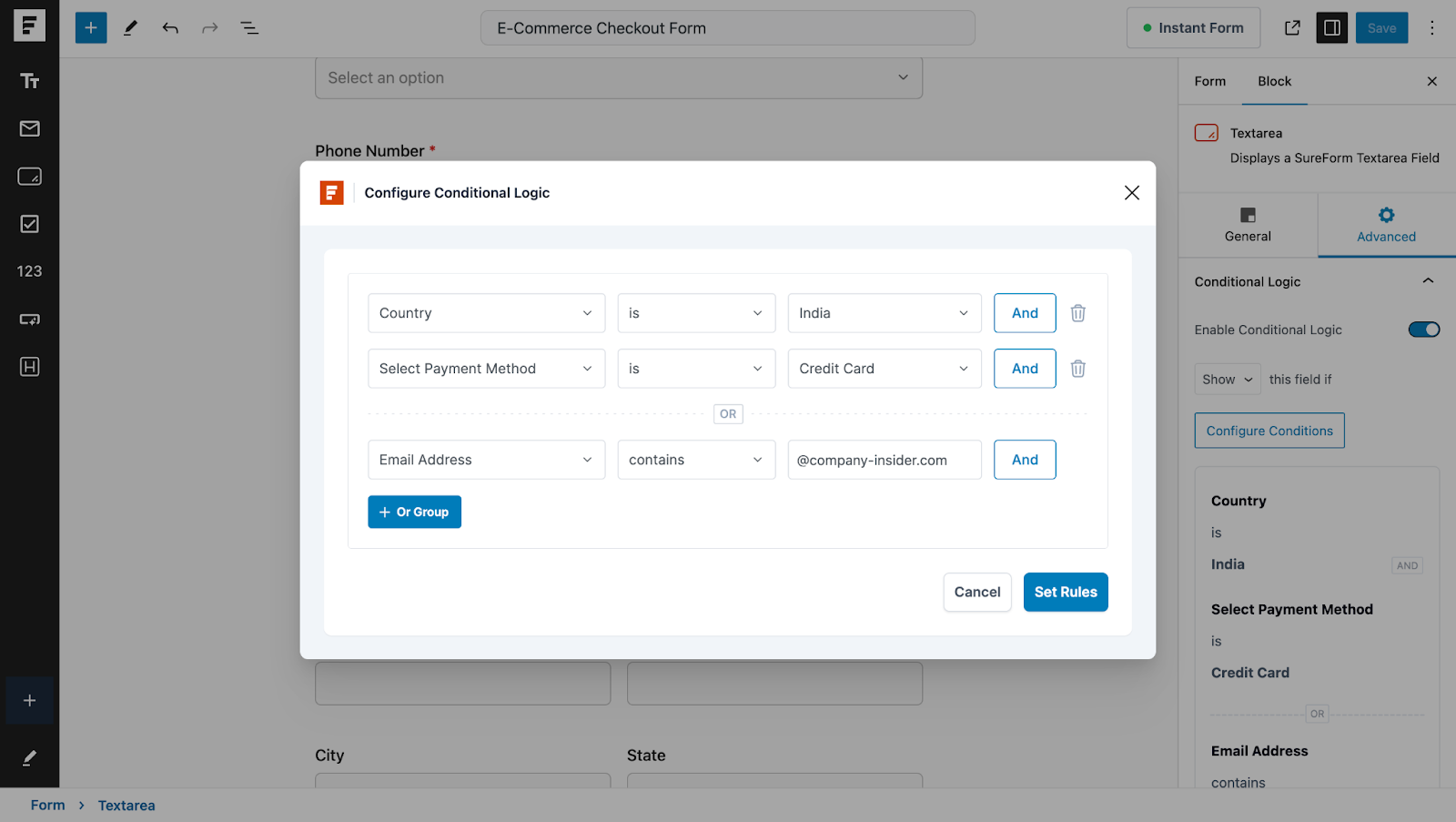 using a combination of and and or rules