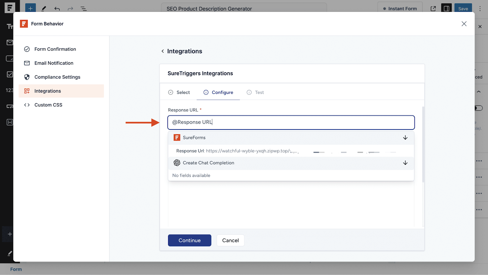 Automate WordPress Forms with the Custom App Builder add response url