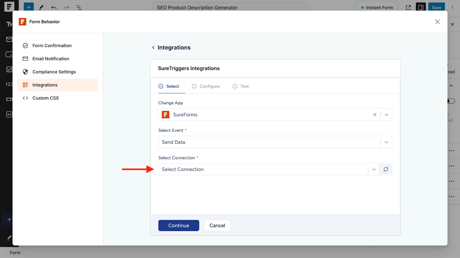 Automate WordPress Forms with the Custom App Builder select a website