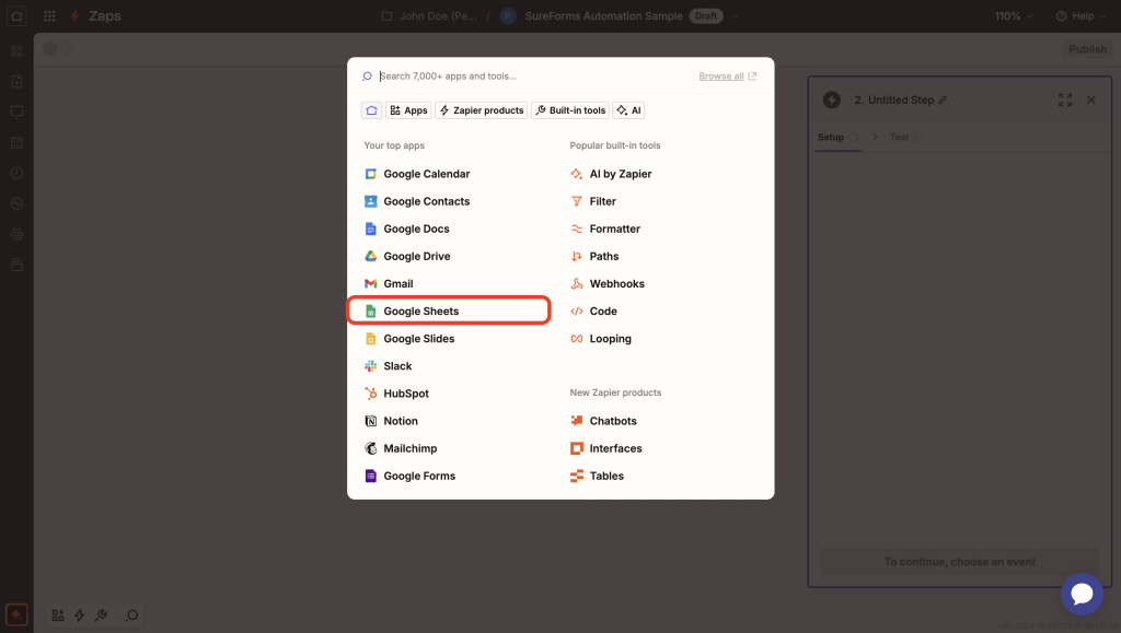 select your action app