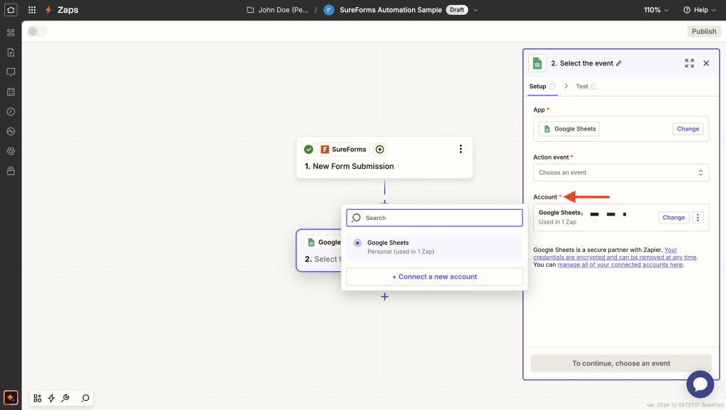 connect your google sheets account