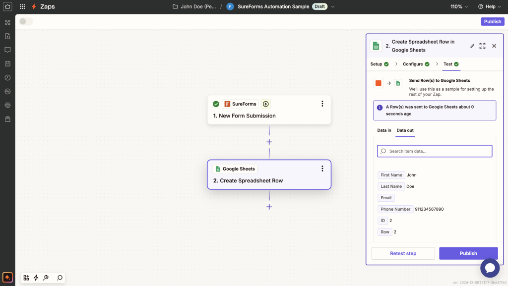 test action was performed successfully