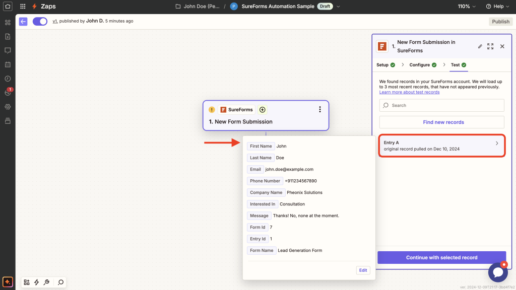 test action event performed successfully