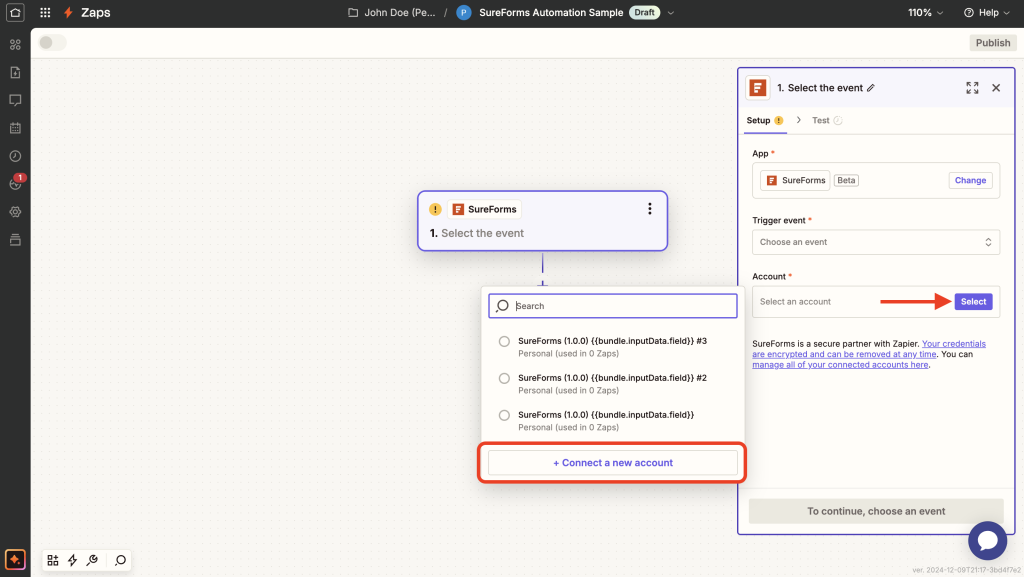connect a new SureForms account