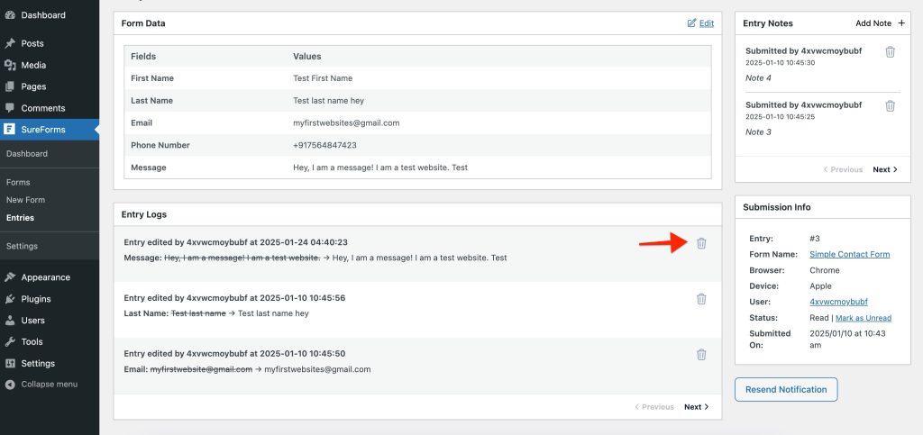 Entries Management Feature Guide Delete Logs
