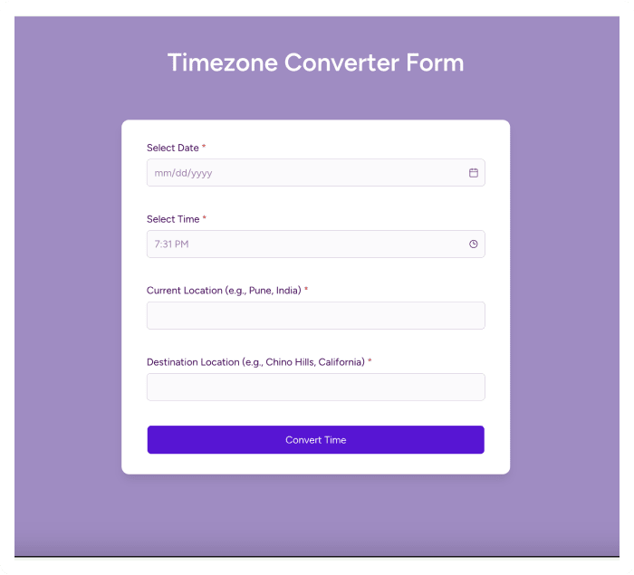 Timezone Converter Form Timezone Converter Form