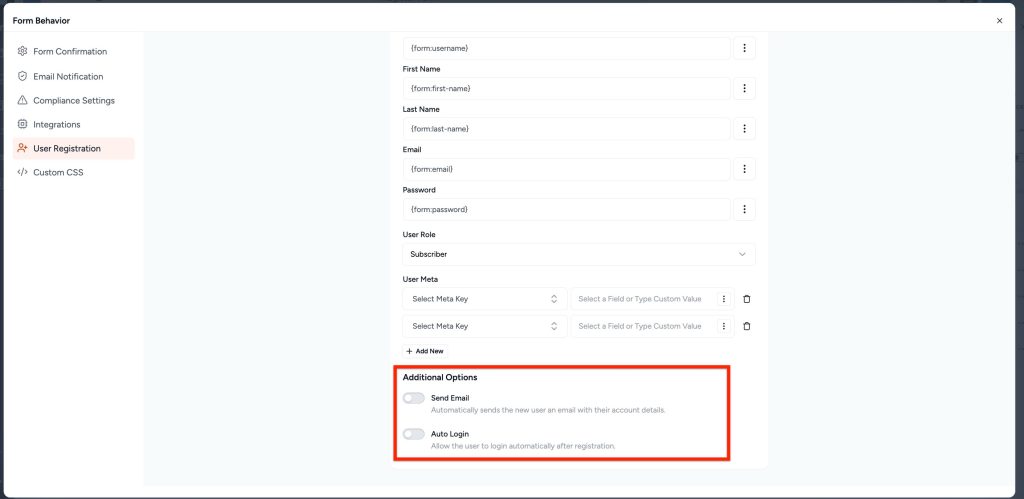 SureForms Registration Block – Step-by-Step Guide Additional Options 1024x499