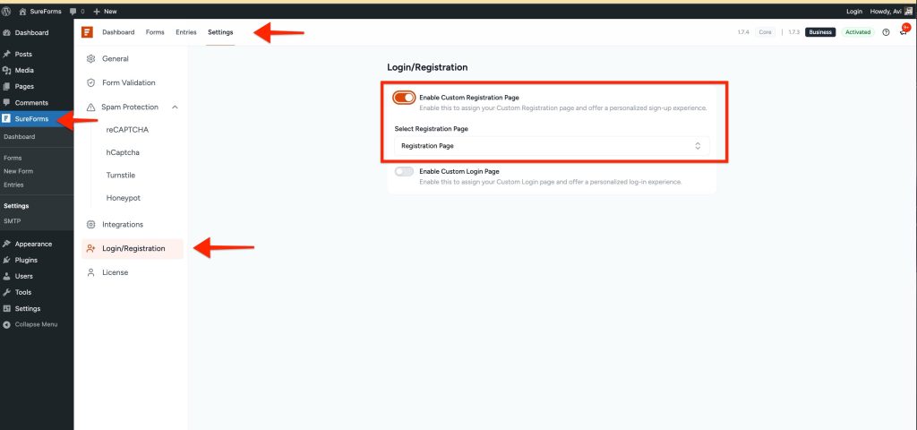 SureForms Registration Block – Step-by-Step Guide Settings ‹ SureForms — WordPress 2025 07 09 At 7.11.07 PM 1024x480