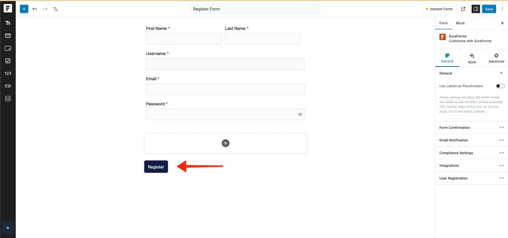 SureForms Registration Block – Step-by-Step Guide Button 1024x480