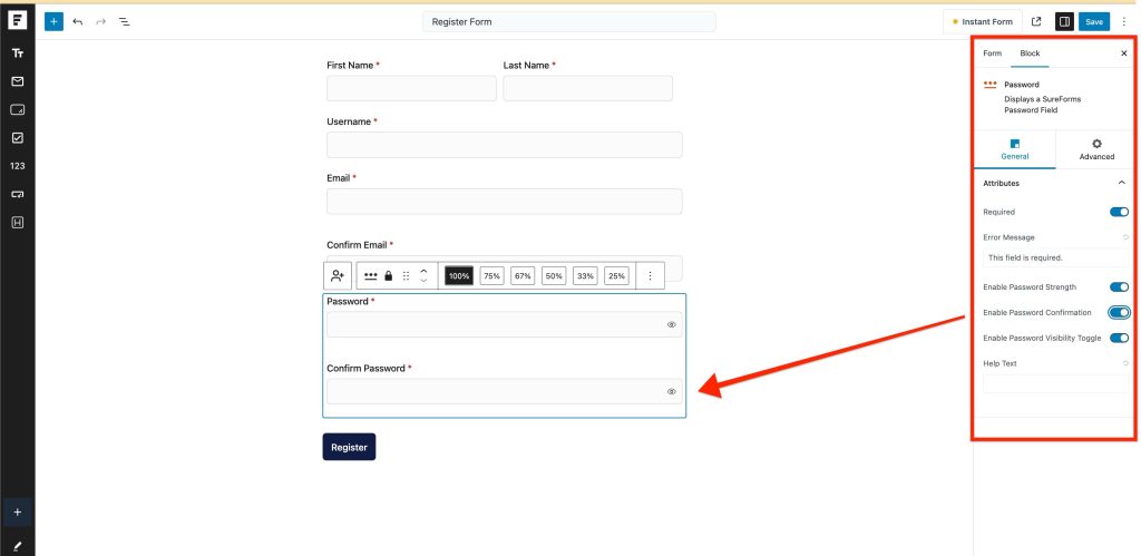 SureForms Registration Block – Step-by-Step Guide Password 1024x499