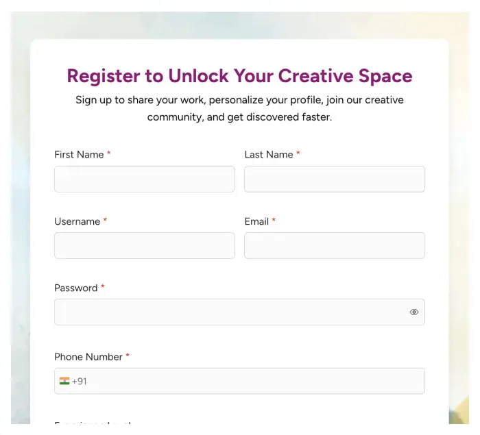 register-form Art Community Register Form