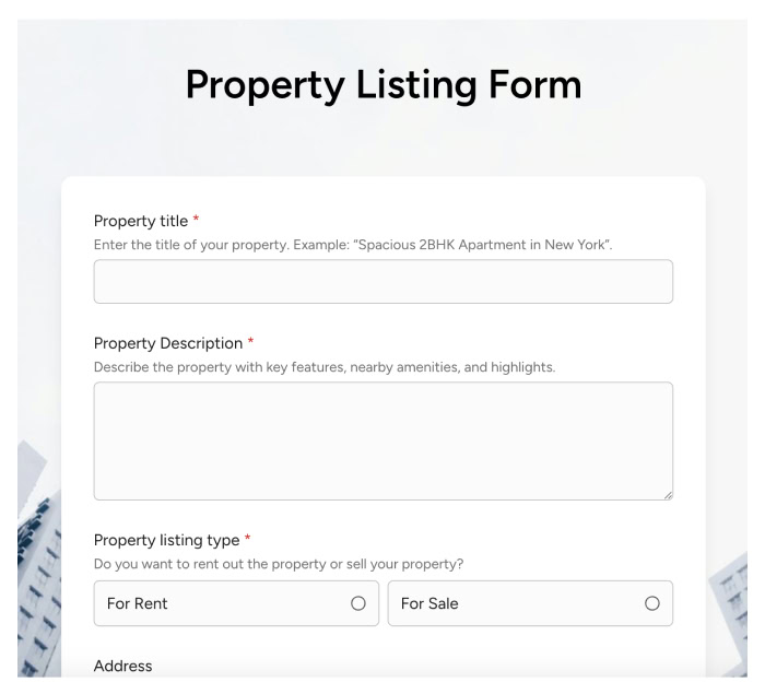 property-listing-form Property Listing Form