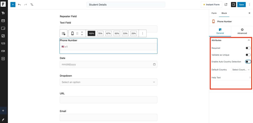 Repeater Field in SureForms Phone Number Field