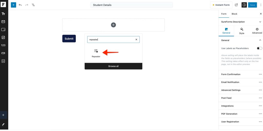 Repeater Field in SureForms Add Repeater Field