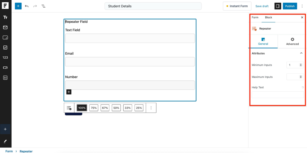 Repeater Field in SureForms Repeater Field Options
