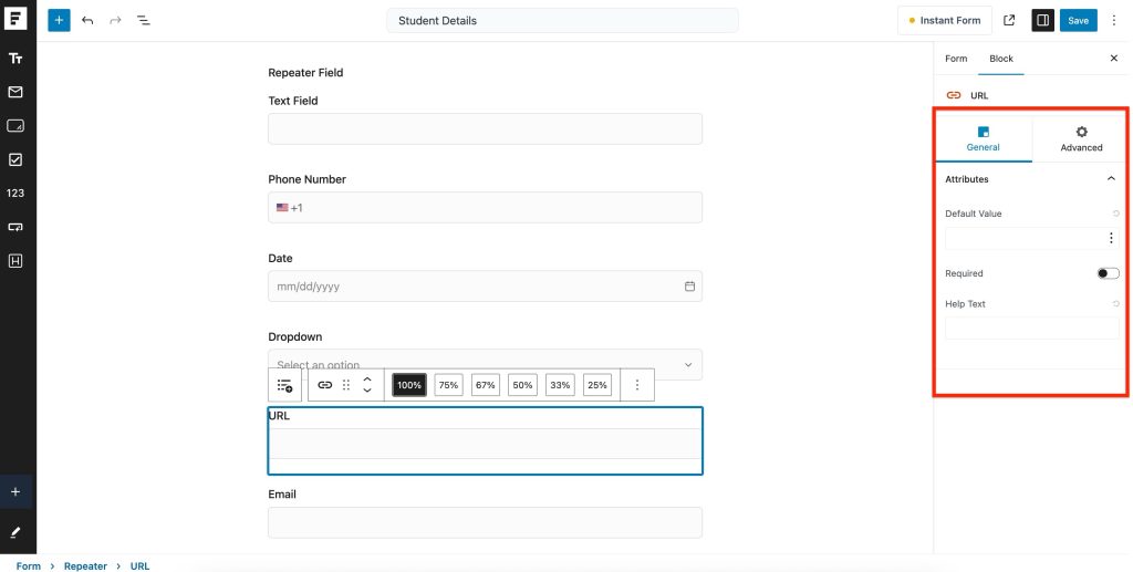 Repeater Field in SureForms 5. URL Field