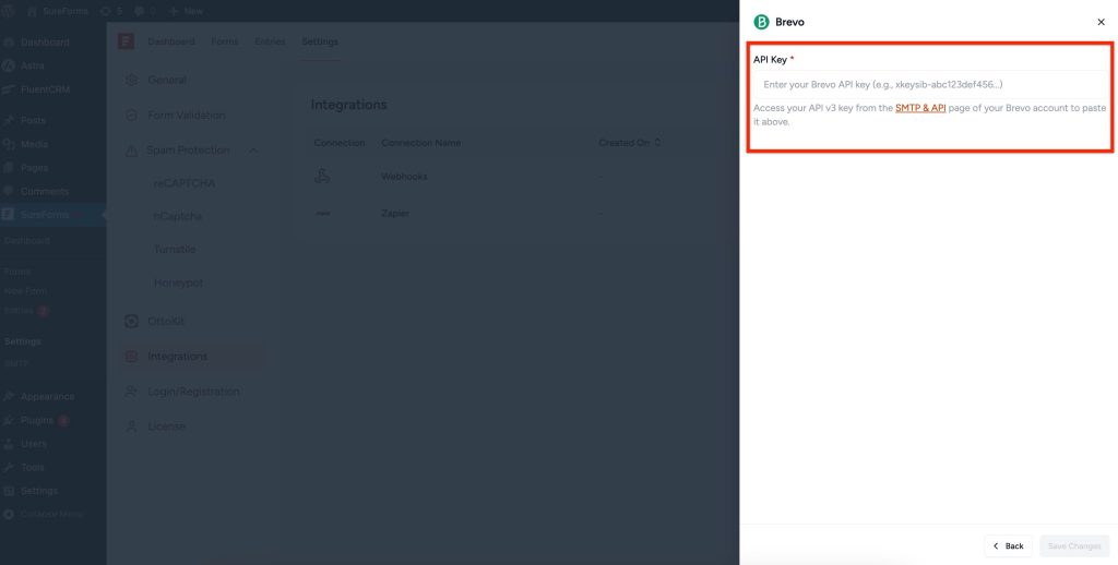 SureForms Integration with Brevo api key