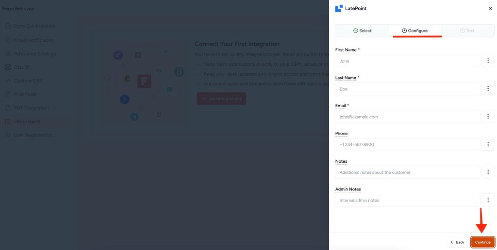 SureForms Integration with LatePoint configure