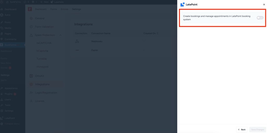 SureForms Integration with LatePoint Enable the toggle