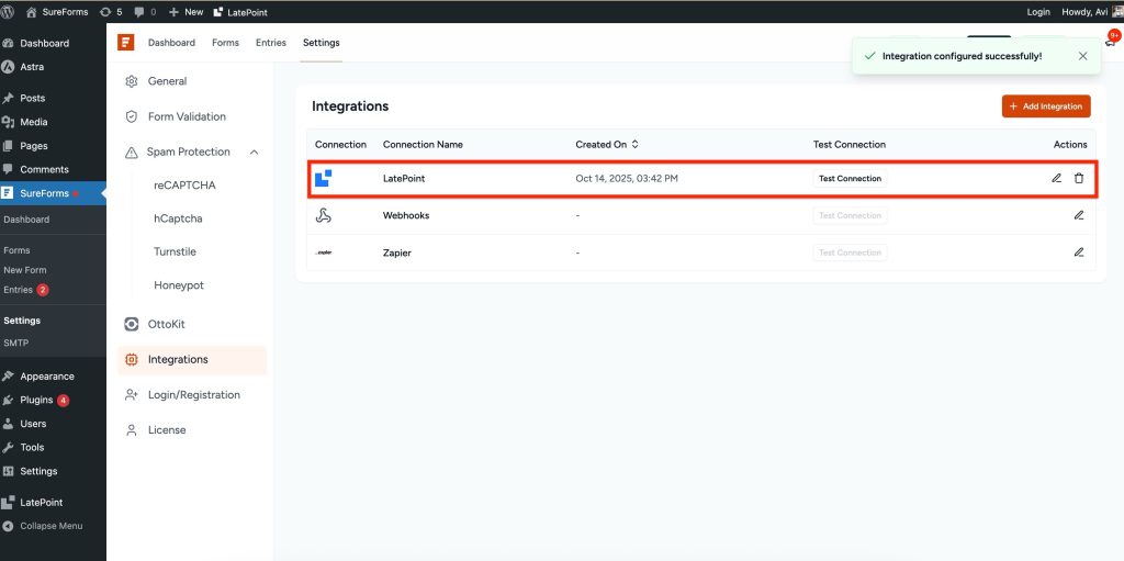 SureForms Integration with LatePoint latepoint integration in global list