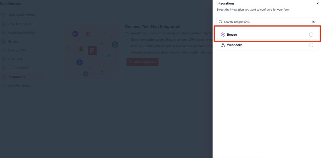 SureForms Integration with Breeze select breeze