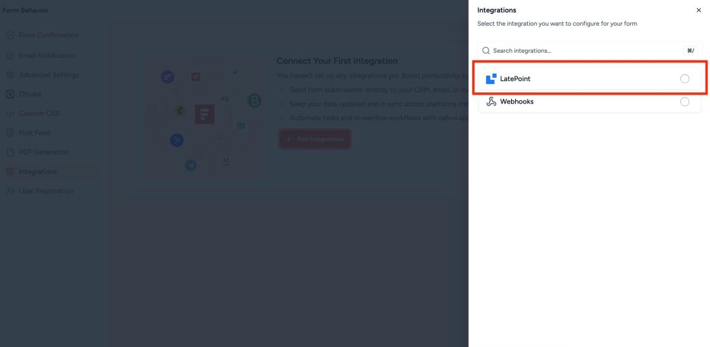 SureForms Integration with LatePoint select latepoint