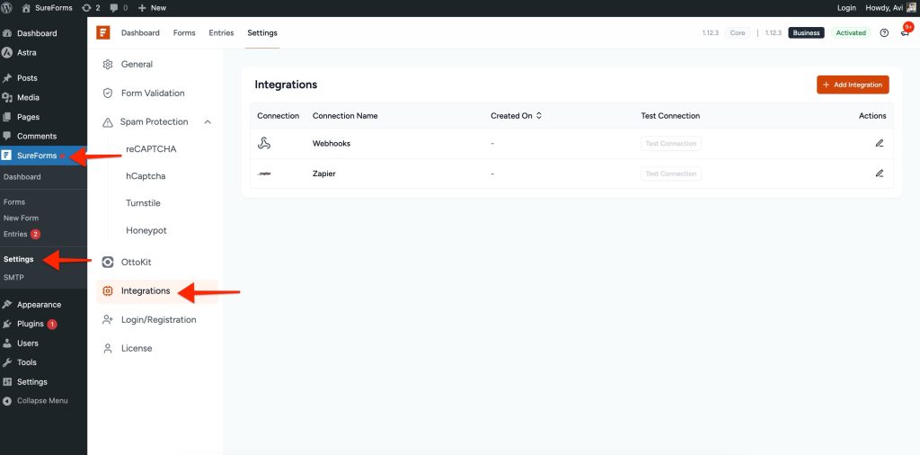 SureForms Integration with Breeze settings integrations