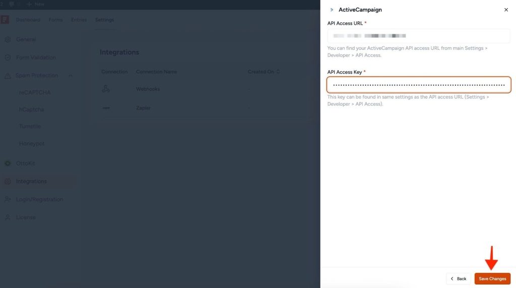 SureForms Integration with ActiveCampaign Save Changes