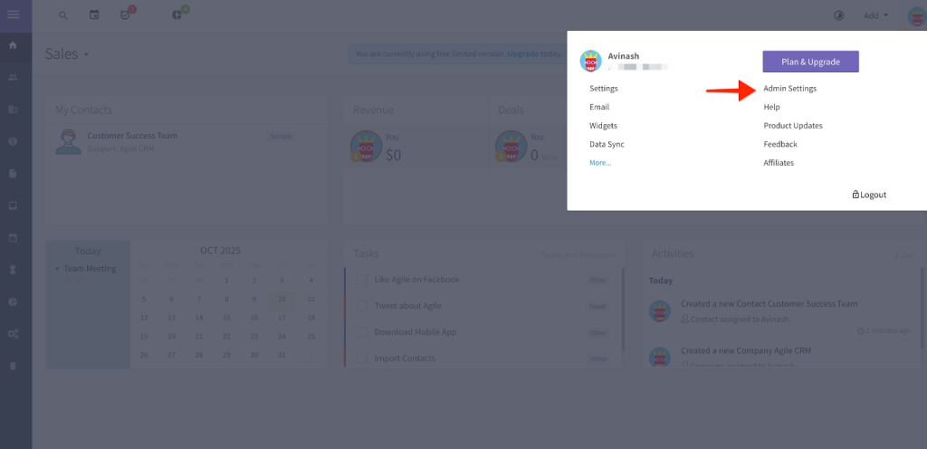 SureForms Integration with AgileCRM Admin Settings AgileCRM