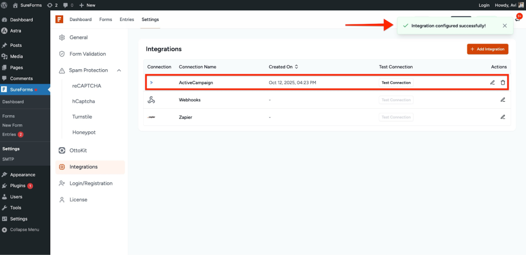 SureForms Integration with ActiveCampaign ActiveCampaign integration