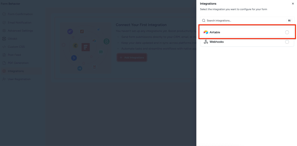 SureForms Integration with Airtable Select Airtable.