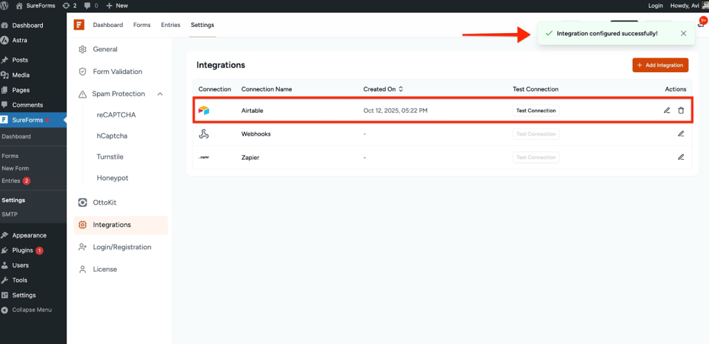 SureForms Integration with Airtable Airtable integration added